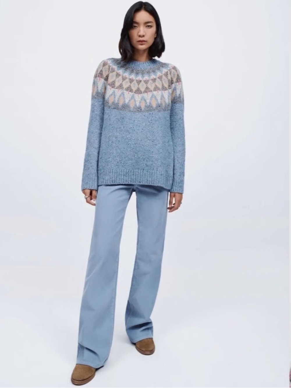 RE/DONE 90’s Donegal Sky Blue Fair Isle Crewneck Sweater Oversized XS/S